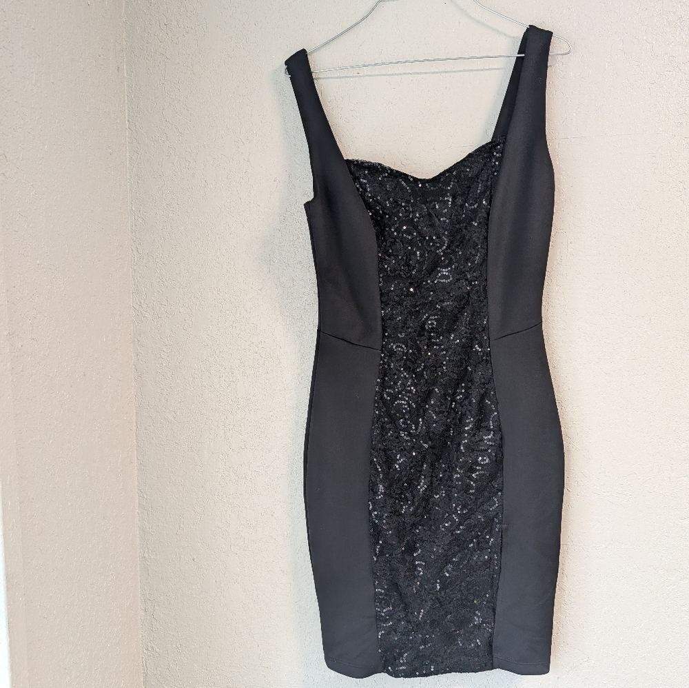 VTG 90s Y2K Black Sequin Lace Paneled Mini Dress S Whimsigoth Sexy Goth Raver